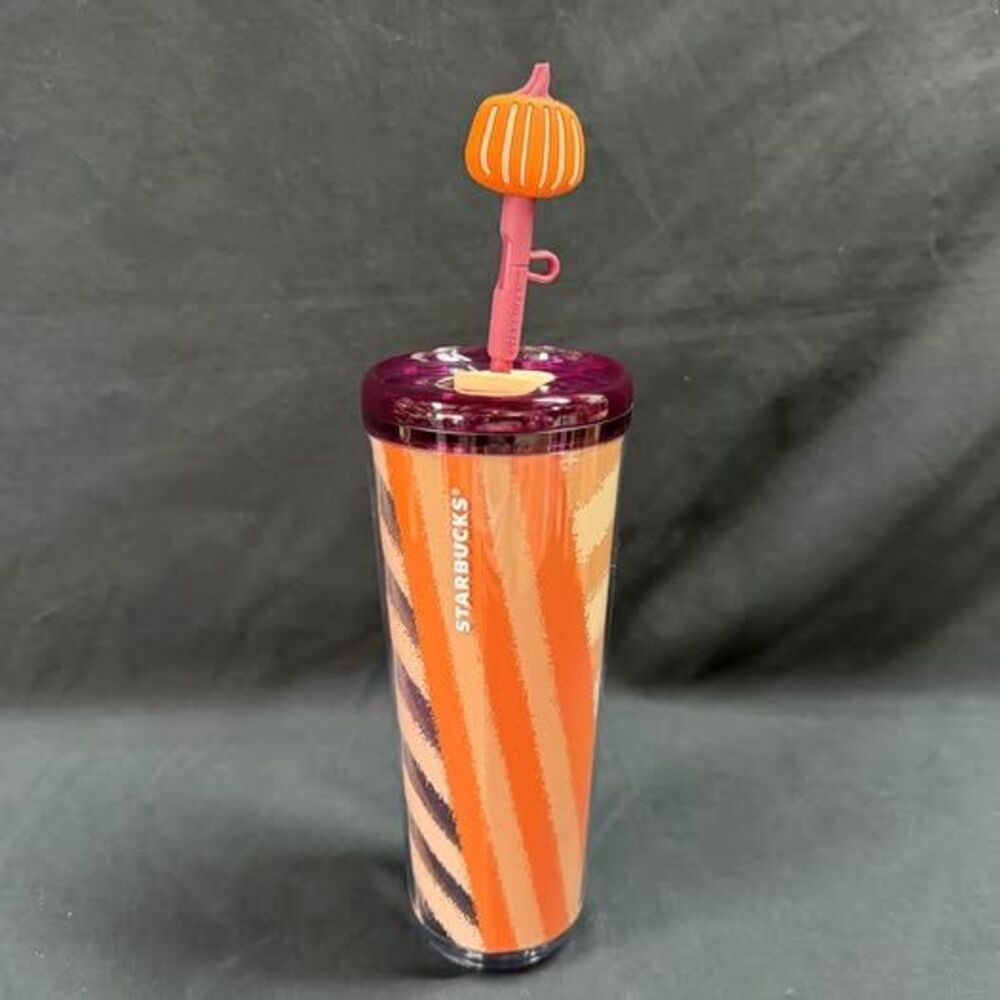 NWT Starbucks 2025 Fall Halloween Orange Pumpkin Topper Hot/Cold Cup Tumbler